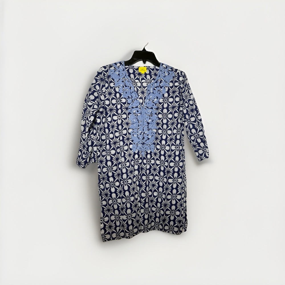 Roberta Roller Rabbit Women's V-Neck Printed‎ Tunic Blouse Size S Beachy Resort